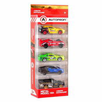 ����� ������� AUTOPROFI ������������� ������� 1:64, 5 ���� (SUP-002 YE/BK, RCN-001 RD, SUP-004 BL/BK, MUS-003 GR, TRU-004 BK), SET-0502