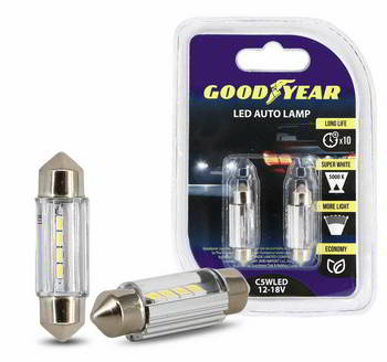 ����� ������������� LED GoodYear C5W 12-18v 1, 5w; C5WLED; ����� 5000K; SV8.5-36��; �-� 2��; �������� 3���, GY016005