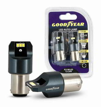 ����� ������������� LED GoodYear P21W 12-24v 3w; P21WLED; ����� 5000K; BA15s; �-� 2��; �������� 3���, GY012021
