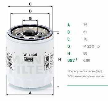 ������ �������� MANN OPEL Antara (10-) (3.0) , SUZUKI Grand Vitara (09-) (3.2) ,  JEEP (2.4), W7030