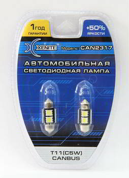 ����� ������������� LED Xenite C5W 12v 3w; 2smd(5050) + �������; ����� 5000K; 40Lm; SV8.5-31��; �-� 2��, CAN-2317, 1009345