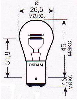 ����� ������������� OSRAM P21/5W 12v 21/5w; BAY15d, 7528