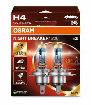 ����� ������������� OSRAM H4 12v 60/55w; P43t; +220%; Night Breaker 220; �������; 2��, 64193NB220-2HB